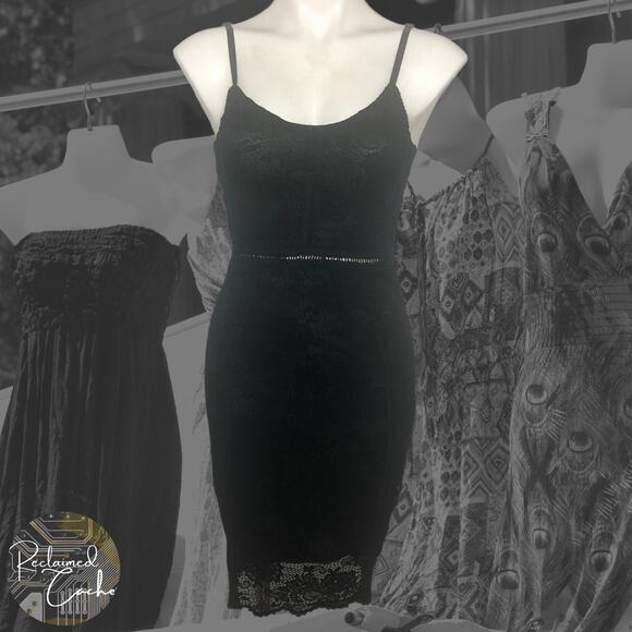 MiaoMiao Black Lace Overlay Pencil Dress - Size Large - Picture 1 of 12